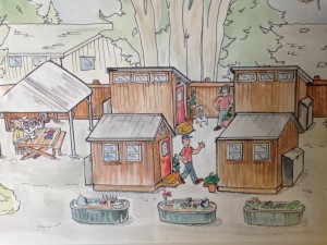 Image: Architect's drawing of four tiny houses